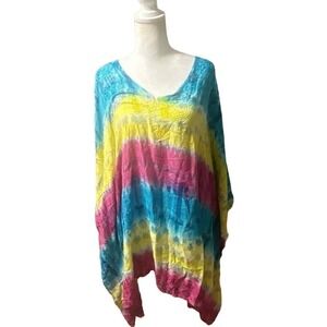 SAKKAS NWT Tie Dye Bright Multi Color Swim Cover Up/ Poncho Top One Size